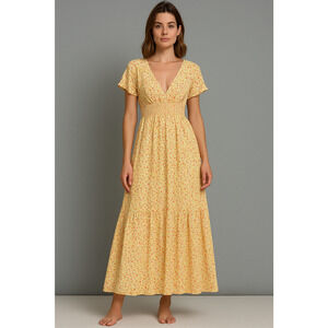 Free People In Full Bloom Dress Womens XL Orange Floral Midi Cottagecore Boho